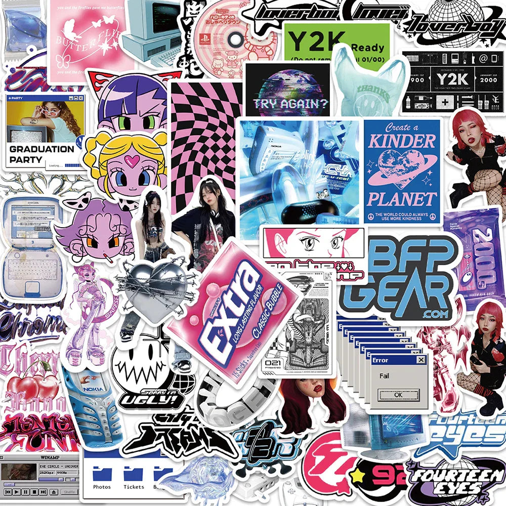 Y2K Aesthetic Stickers: Cool Acid Graphic Decals for Skateboard, Phone, Notebook, Bike - 10/30/53pcs (Online Order Only)