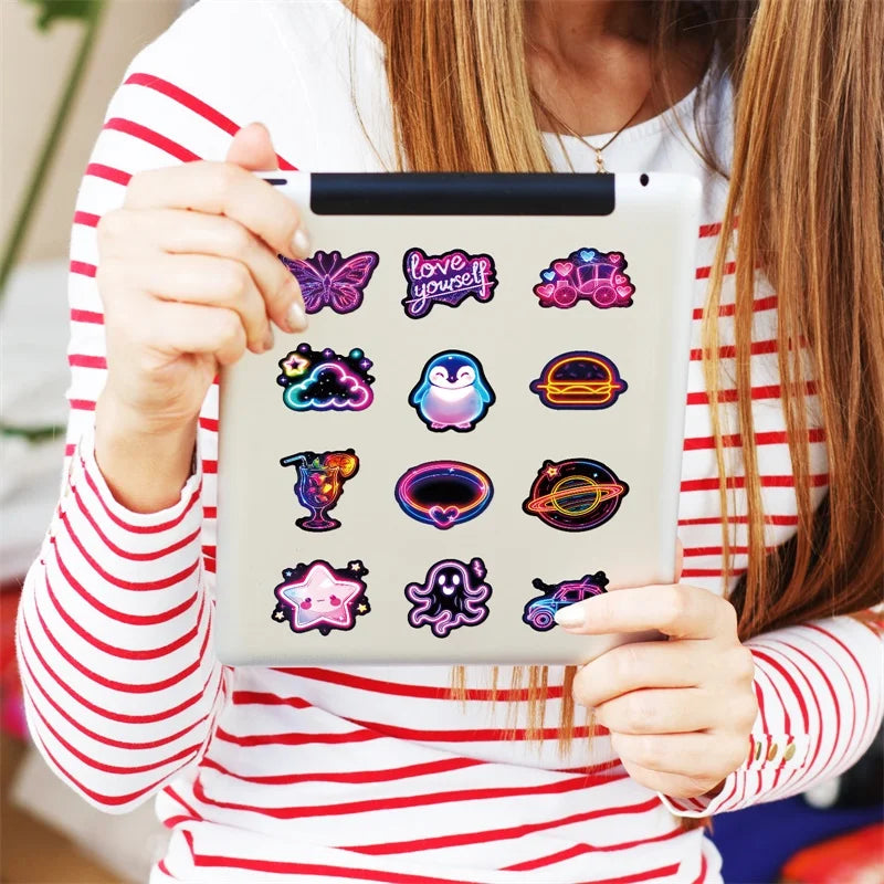10/30/50PCS Kawaii Neon Lamp Sticky PVC Sticker Aesthetic DIY Decoration Scrapbooking Hand Accounting Supplies for Kids (ONLINE ORDER ONLY)