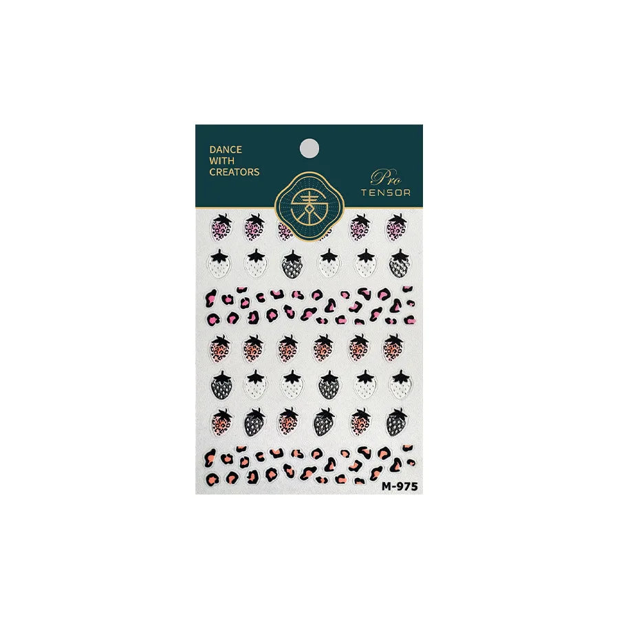 Pink Transparent Strawberry Leopard Print Metal Silver Fruit Lovely Self Adhesive Nail Art Stickers 5D Manicure Decals Wholesale (ONLINE ORDER ONLY)