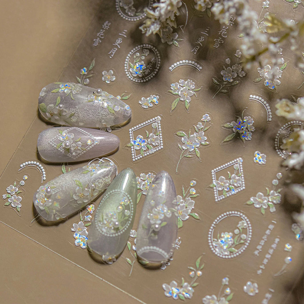 Antique Pear Blossom Peach Blossom Flower Swallow Pattern Adhesive Nail Art Stickers Spring Vibrant and Lively Manicure Decals (ONLINE ORDER ONLY)