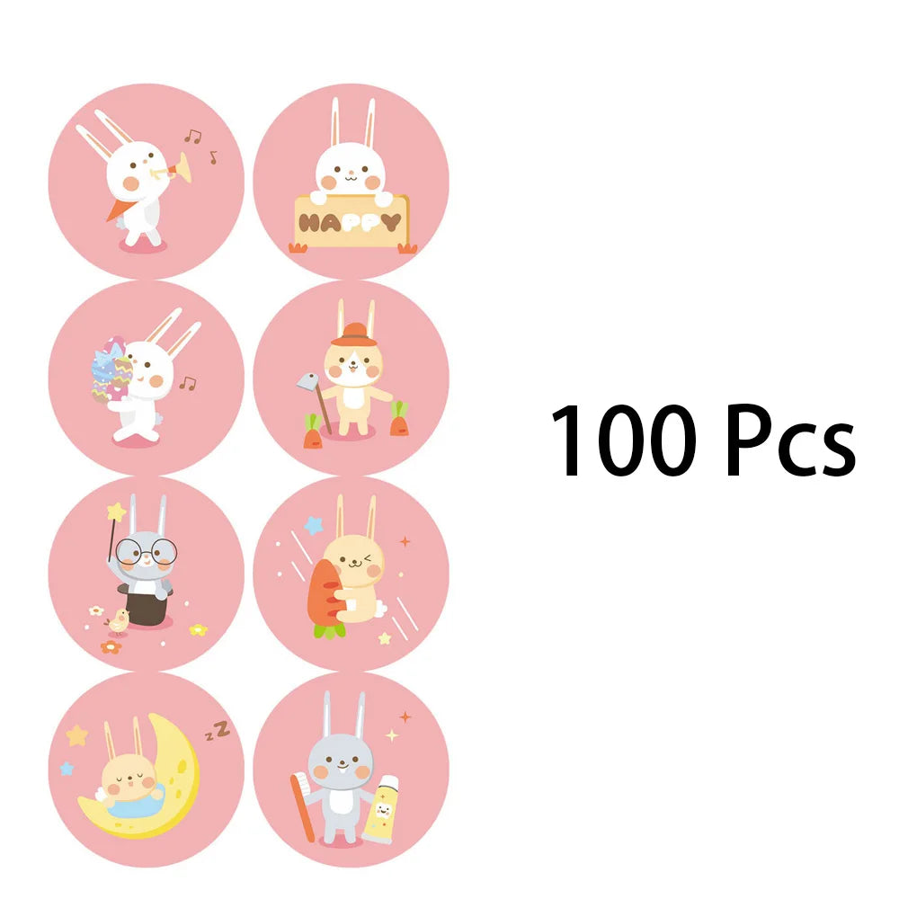100-500 Pcs Round Cute Animal Pink rabbit Party Adhesive Diy Seal Stickers Decorative Album Diary Cartoon Label Decor (ONLINE ORDER ONLY)