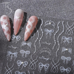 White Pearl Various Bowknot Line Tassel Tender Ribbon Arc Charming Self Adhesive Nail Art Decorations Stickers Manicure Decals (ONLINE ORDER ONLY)