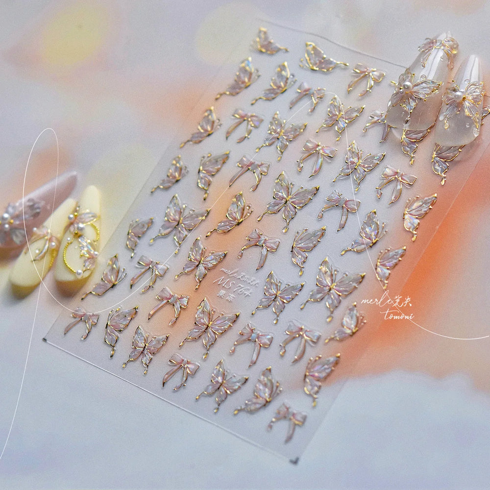 Cute Jelly Bowknot Butterfly Chic Animals Ribbon Tie Shine 3D Fantasy Nail Art Decorations Stickers DIY Dreamy Manicure Decals (Online Order Only)