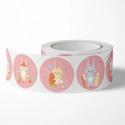 100-500 Pcs Round Cute Animal Pink rabbit Party Adhesive Diy Seal Stickers Decorative Album Diary Cartoon Label Decor (ONLINE ORDER ONLY)
