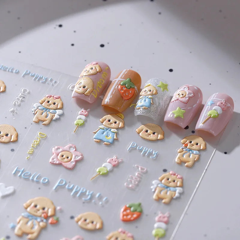 Lovely Dog Puppy Dream Heart Flower Star Pizza Food Sugar Skewers Strawberry Desserts Adhesive Nail Art Stickers Manicure Decals (Online Order Only)