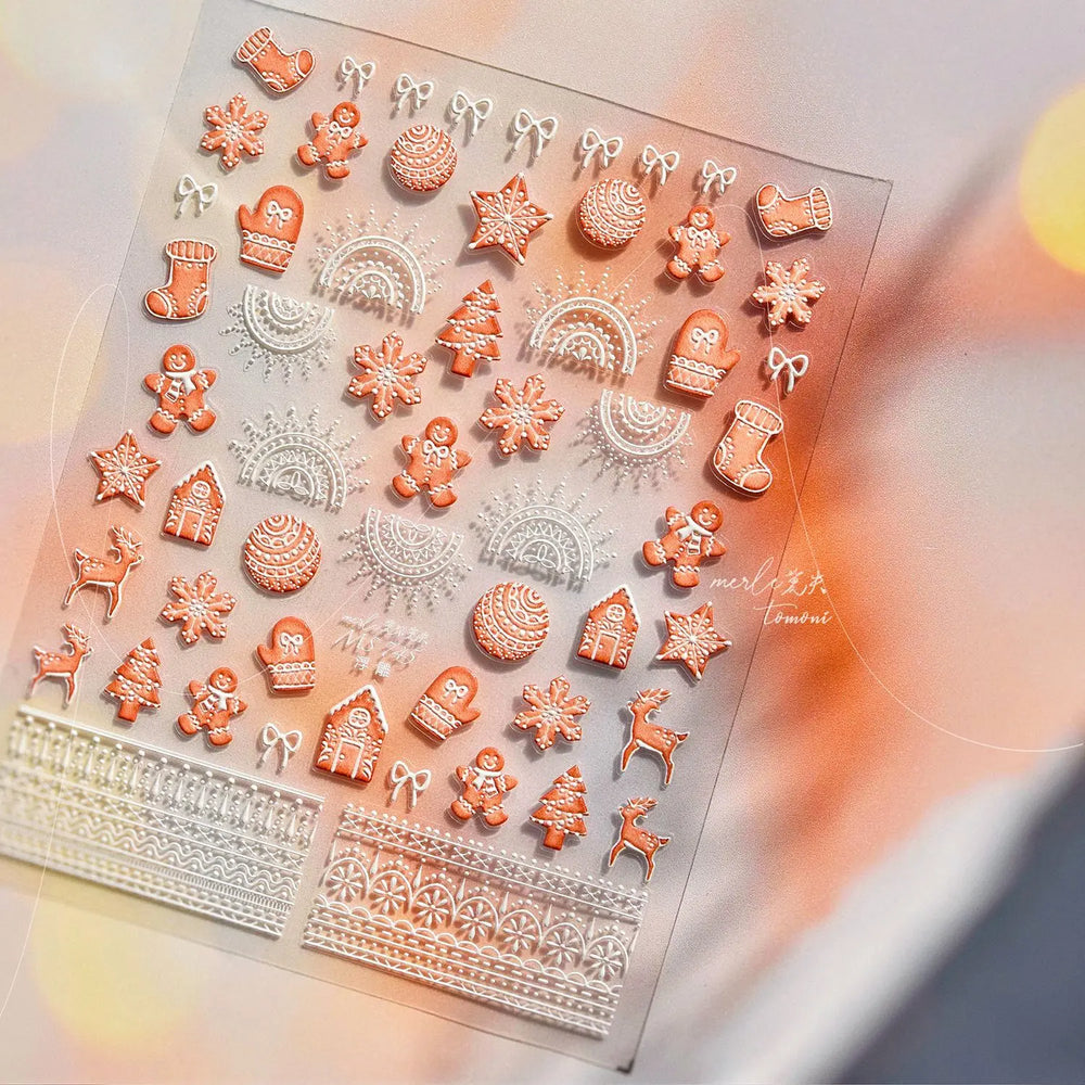 Bowknot Glove Socks Elk House Gingerbread Man Self Adhesive Nail Art Stickers Snowflake Christmas Tree Rhinestone Manicure Decal (Online Order Only)
