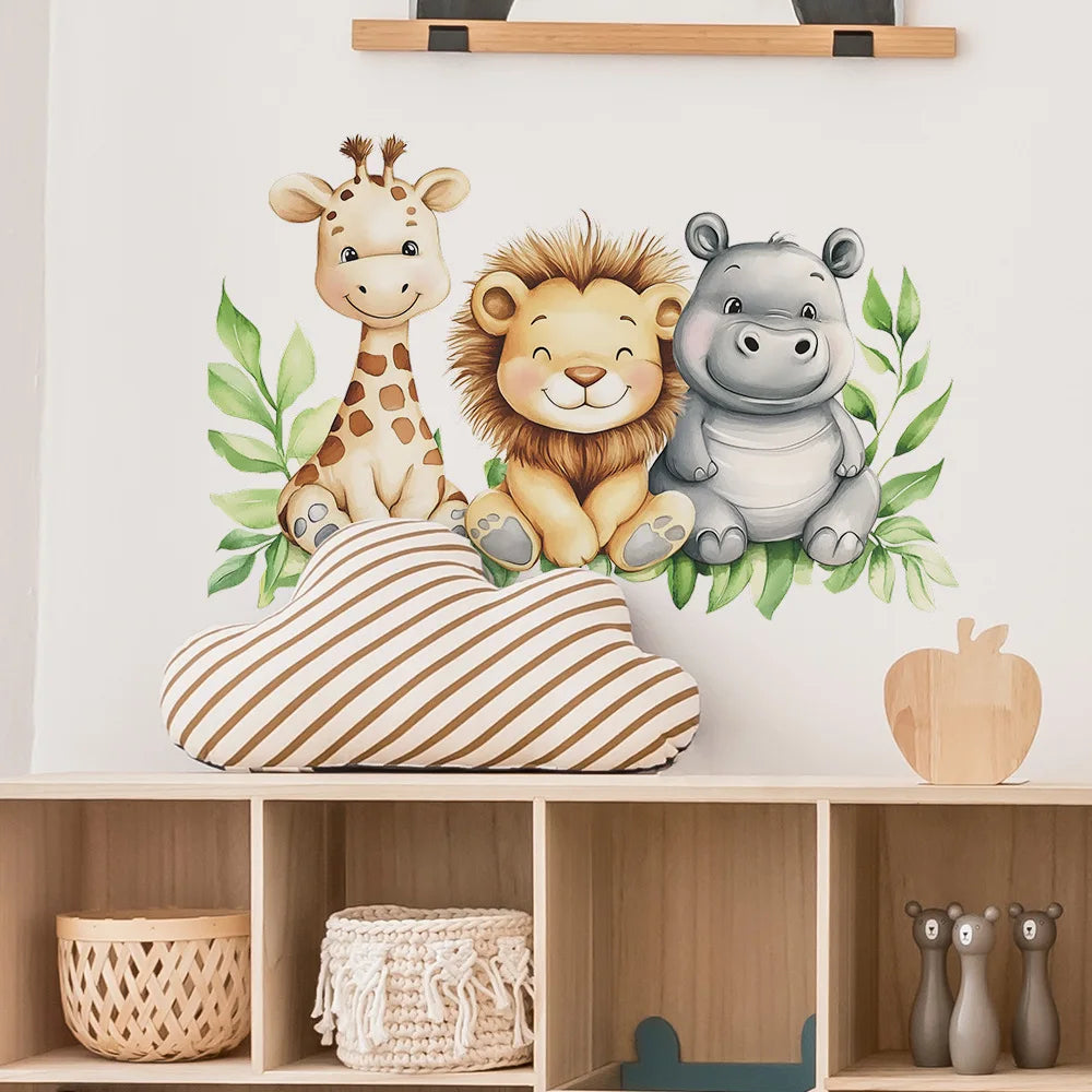 Cartoon Giraffe Lion Hippo Wall Sticker Kids Room Decor Decals (Online Order Only)