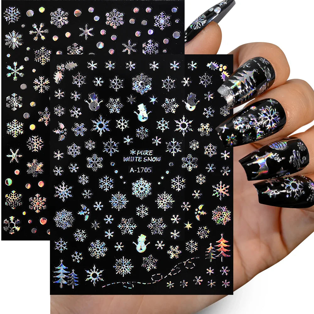 3D Snowflake Nail Art Decals Sliver Bronzing 3D Christmas Nail Art Decoration Self Adhesive Winter Christmas New Year Slides Y2K (ONLINE ORDER ONLY)
