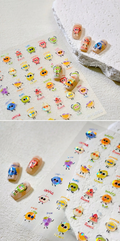 Interesting Joyful Fruits Apple Strawberry Orange Watermelon Grape Lemon Pear Vitamins Colored Nail Art Stickers Manicure Decals (ONLINE ORDER ONLY)