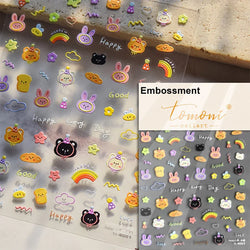 Pink Running Rabbit Bowknot Wreath Bunny Flower Tie Totem Pattern Self Adhesive Nail Art Sticker Pearl Rhinestone Manicure Decal (Online Order Only)