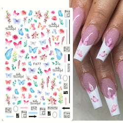 Spring Butterfly Nail Art Stickers, Self-Adhesive Flower Decals, 6pcs (ONLINE ORDER ONLY)