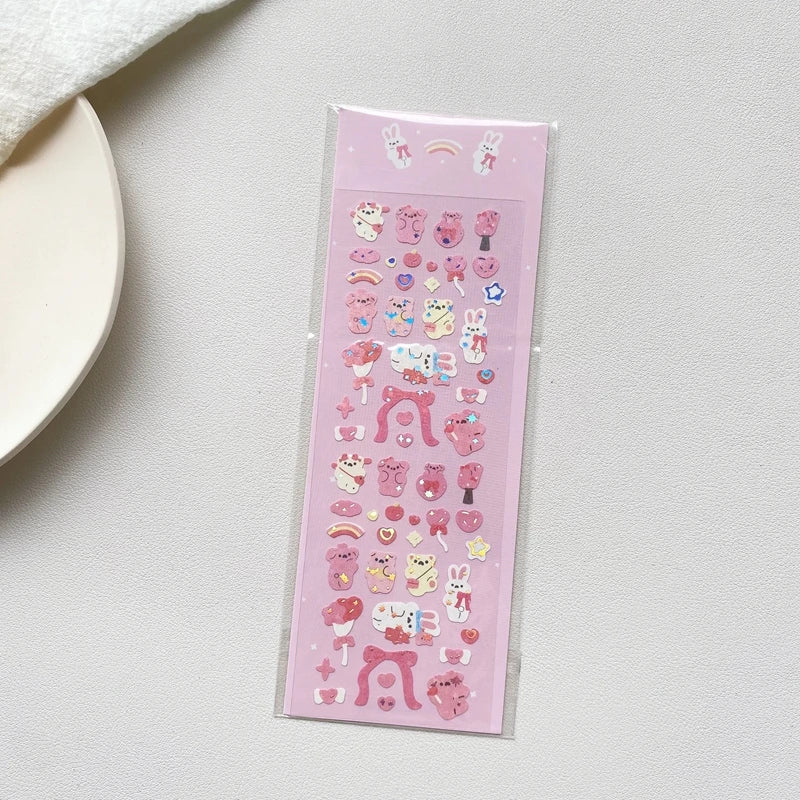 1pc Hot Silver Kawaii Bear Stickers Glitter Scrapbooking Decorative Cute Sticker Korean DIY Diary Album Stick Label Stationery (Online Order Only)
