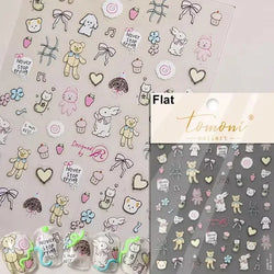 Bowknot Dog puppy Christmas Hat Strawberry Cake Food Coffee Cherry Love Heart Adhesive Nail Art Sticker Reliefs Manicure Decals (Online Order Only)