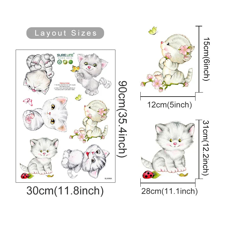 6pcs Cartoon Cat Switch Stickers for Kids Room Nursery Wall Decals (ONLINE ORDER ONLY)