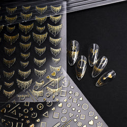 1pc 3D Gradient French Nail Stickers with Crown & Tassel Design Gold Silver Lines Self-Adhesive Nail Art Waterfall Manicure Foil (Online Order Only)
