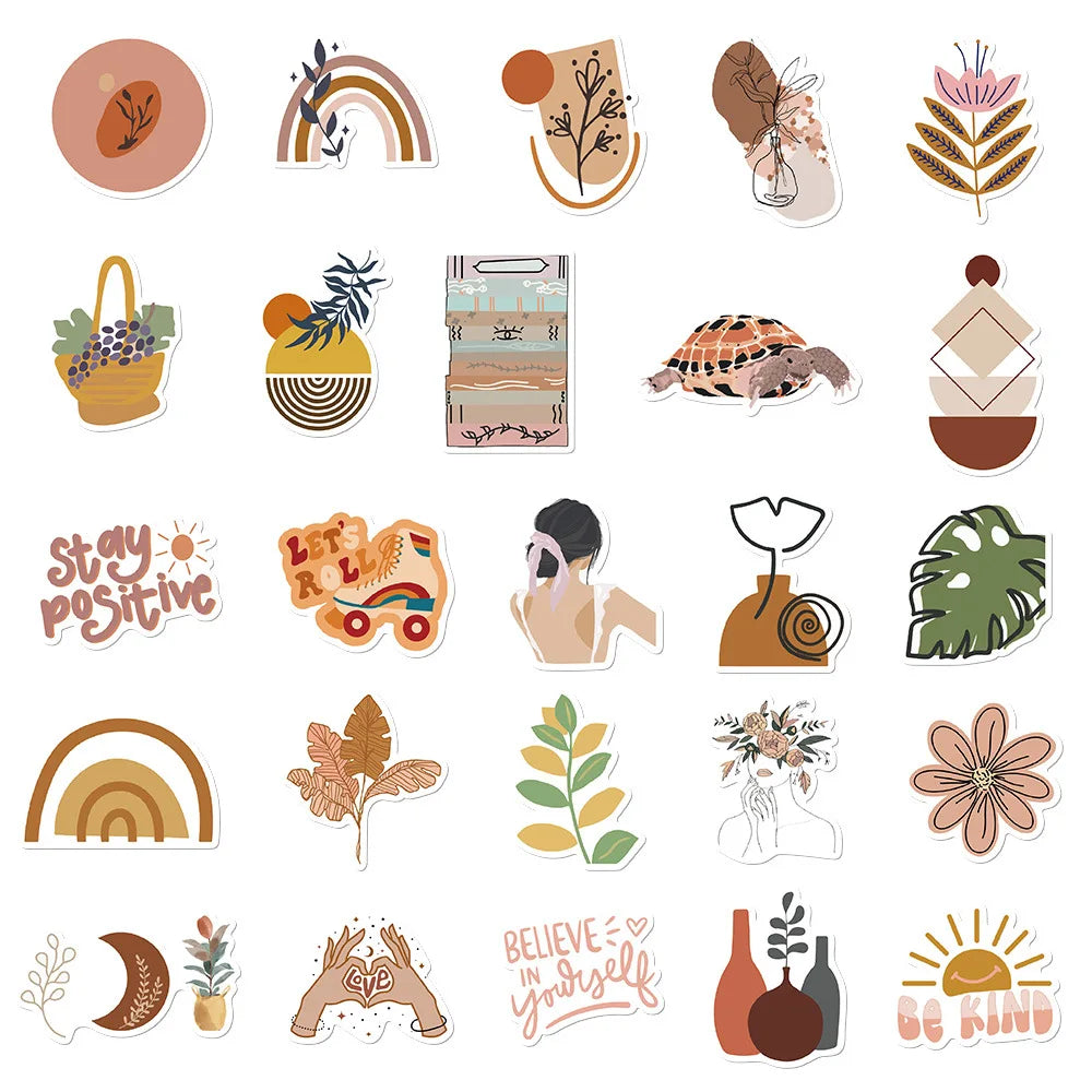 10/30/50PCS Bohemian Art Graffiti Stickers Decoration DIY Toy PVC Notebook Album Phone Laptop Car Kids Sticker Cute Decals Gift (ONLINE ORDER ONLY)
