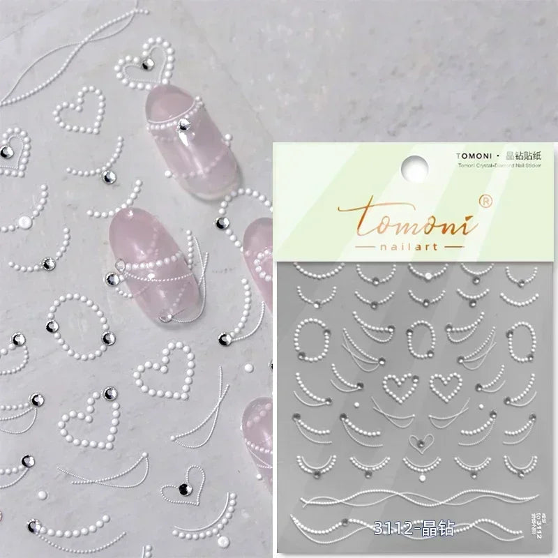 Gradient Halo Dyeing Dark Red Rose Flower Rhinestone Lace Bow Heart 3D Self Adhesive Nail Art Decoration Sticker Manicure Decals (ONLINE ORDER ONLY)