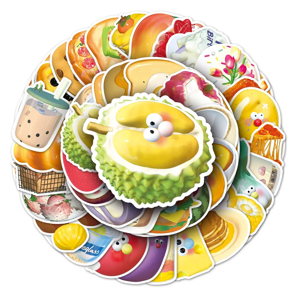 50Pcs 3D Cartoon Food Waterproof Vinyl Stickers for Skateboard Snowboard (ONLINE ORDER ONLY)