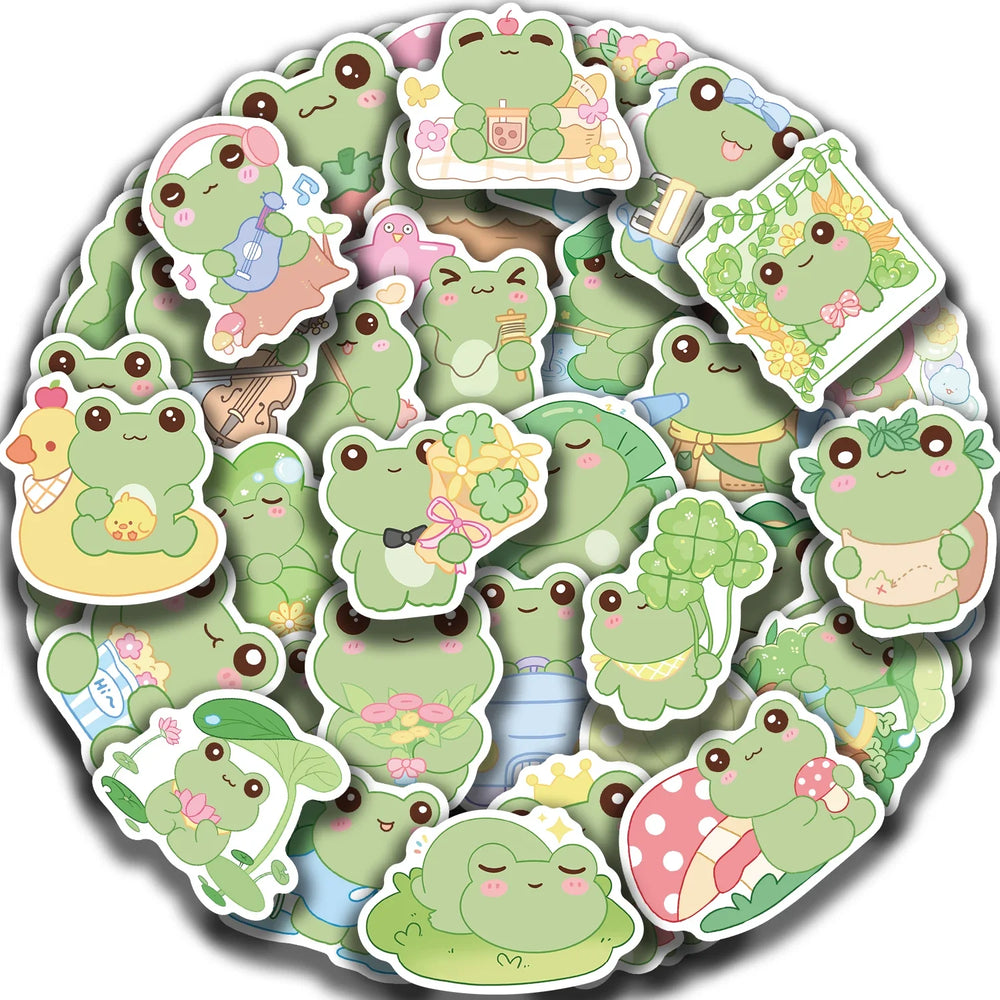 50Pcs Energetic Frog Stickers Waterproof Cute Animals Sticker Scrapbooking Skateboard Luggage Water Bottle Decals (ONLINE ORDER ONLY)