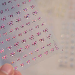Shiny Pink Silver Gold Bowknot Tie Line Mini Delicate 3D 5D Self Adhesive Nail Art Stickers Embossment Rhinestone Manicure Decal (Online Order Only)