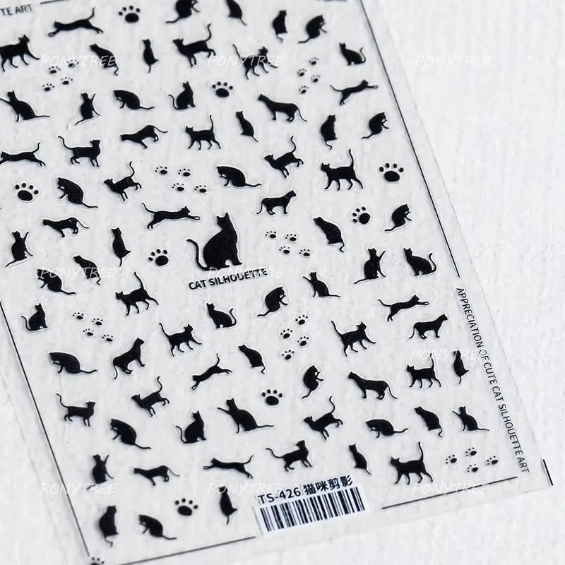 Cute Leopard Cat Ginger Cat Paw Bowknot Knitting Wool Ball Fish Self Adhesive Nail Art Stickers IllusionChic Manicure Decals (ONLINE ORDER ONLY)