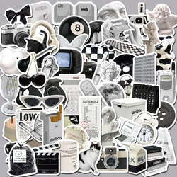Aesthetic Black Graffiti Stickers: 10/30/60pcs for Suitcase, Water Bottle, Notebook, Motorcycle, Car, Laptop, Phone (Online Order Only)