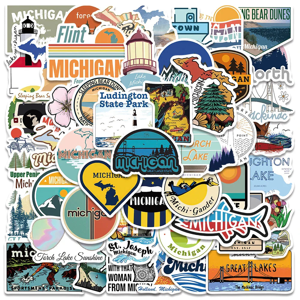 50PCS Michigan City Landscape Stickers for DIY Bottle, Motorcycle, Laptop, Refrigerator Decals (Online Order Only)