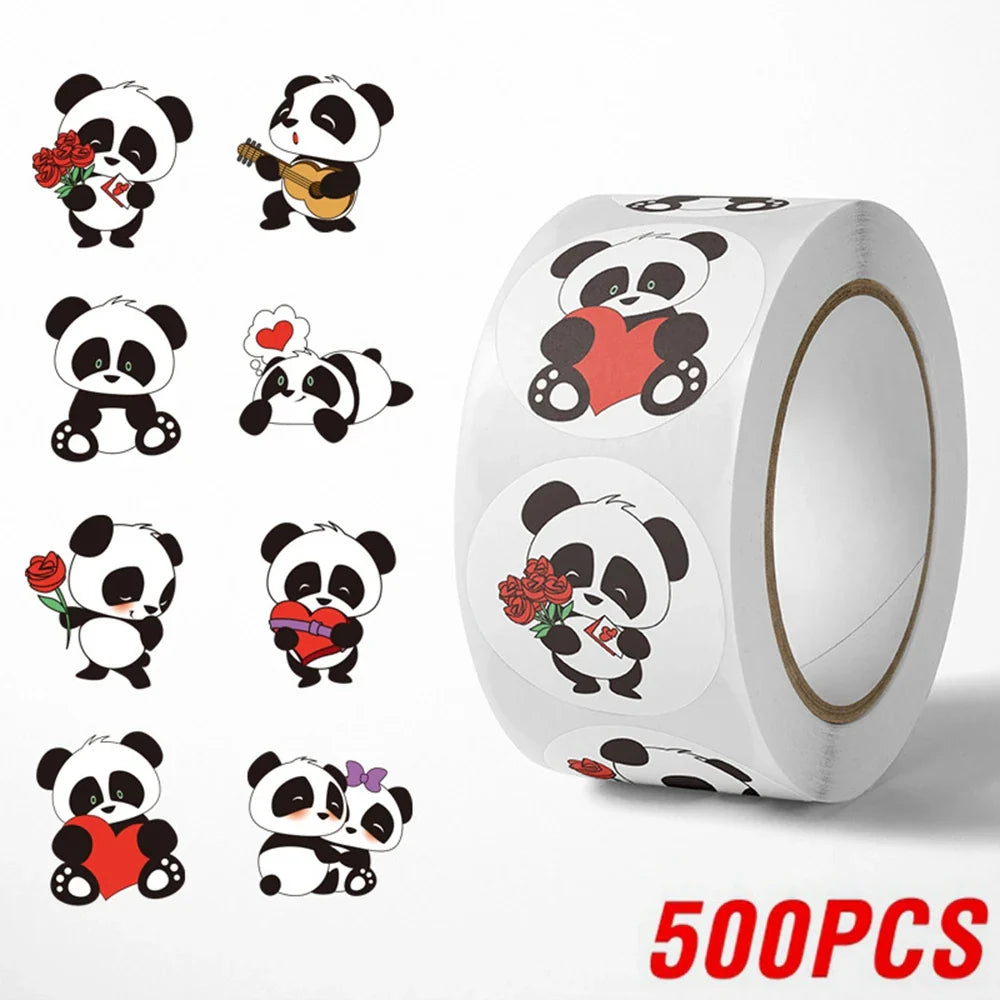 100-500pcs Cute Animal Panda Stickers for Envelope Praise Reward Student Work Label Stationery Seal Lables 1inch/2.5cm (ONLINE ORDER ONLY)