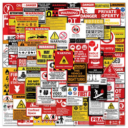 10/40/75pcs Funny Warning Stickers Danger Banning Signs Reminder Decals Skateboard Car Laptop Motorcycle Cool Waterproof Sticker (Online Order Only)