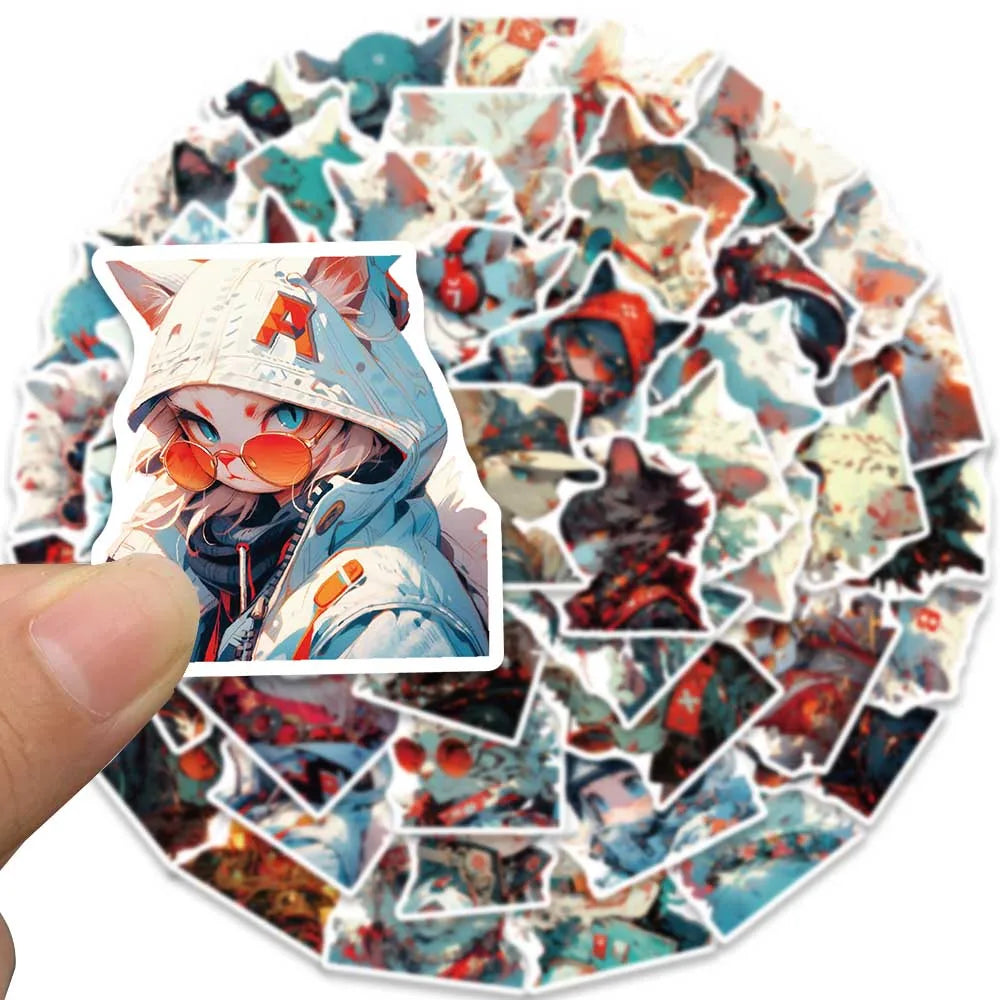 50pcs Cool Cartoon Punk Cats Anime Sticker For Laptop Phone Water Bottle Guitar DIY Waterproof Graffiti Luggage Vinyl Decals (ONLINE ORDER ONLY)