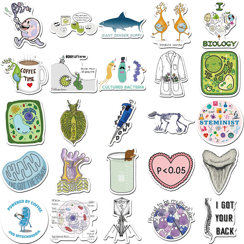 10/30/50PCS Cute  Cartoon Biology Stickers Graffiti DIY Notebook Skateboard Phone Laptop Bike Car Decoration Funny Kids Toy Gift (ONLINE ORDER ONLY)
