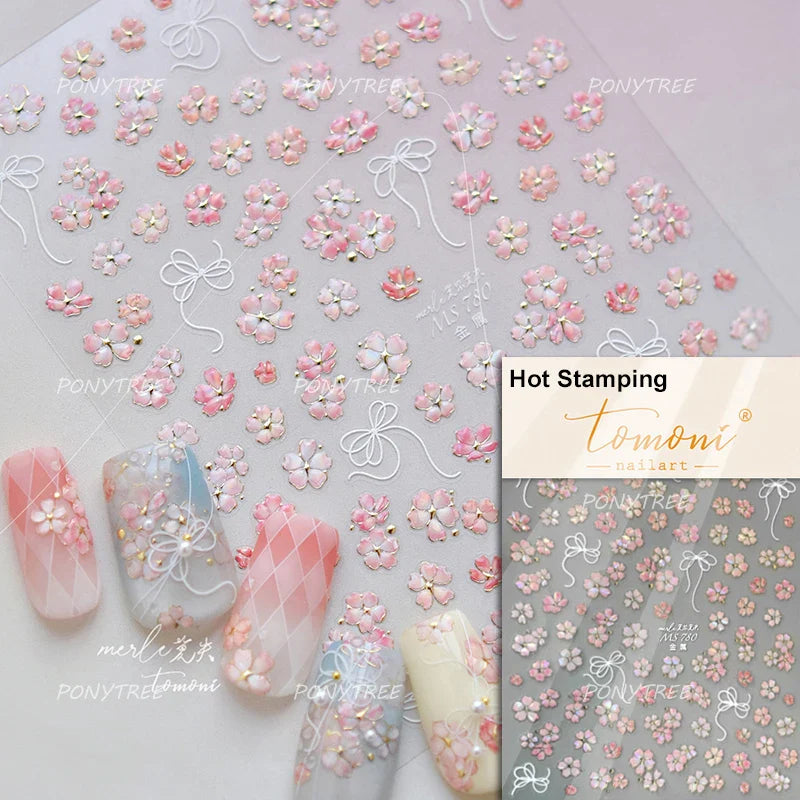 Charm Pink Yellow Flower Petal Stamen Stamen Peony Self Adhesive Nail Art Decorations Stickers Shiny Rhinestone Manicure Decals (ONLINE ORDER ONLY)