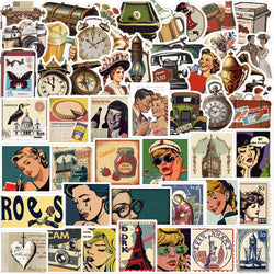 Vintage Cartoon Stickers Retro Decals Laptop Phone Scrapbook Suitcase Kids Toy (Online Order Only)