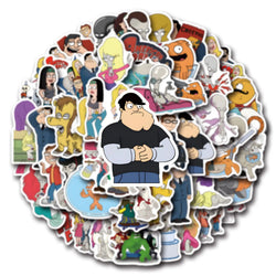 10/30/55PCS American Dad Cartoon Stickers Funny Animation Sticker DIY Luggage Laptop Guitar Car Bike Skateboard Decals Kids Toys (ONLINE ORDER ONLY)