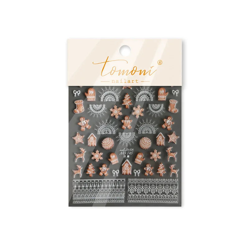 Bowknot Glove Socks Elk House Gingerbread Man Self Adhesive Nail Art Stickers Snowflake Christmas Tree Rhinestone Manicure Decal (Online Order Only)