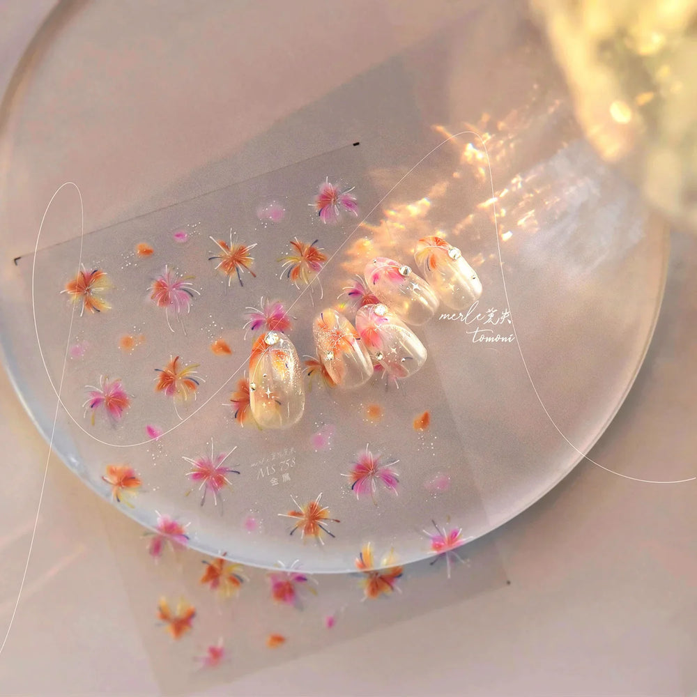 Fireworks Bloom Romantic Starry Sky Goldfish Metallics Color Gradient Self Adhesive Nail Art Stickers Halo Dyeing Manicure Decal (ONLINE ORDER ONLY)