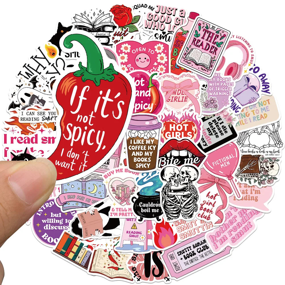 50pcs Aesthetic Cartoon Skull Spicy Reader Pink Smut Stickers For Laptop Water Bottle Luggage Diary Waterproof Vinyl Decals (Online Order Only)