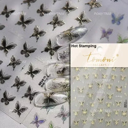 Charming Delicate Sapphire Color Blue Black Stroke Butterfly Jelly Relief Rhinestone Adhesive Nail Art Stickers Manicure Decals (Online Order Only)
