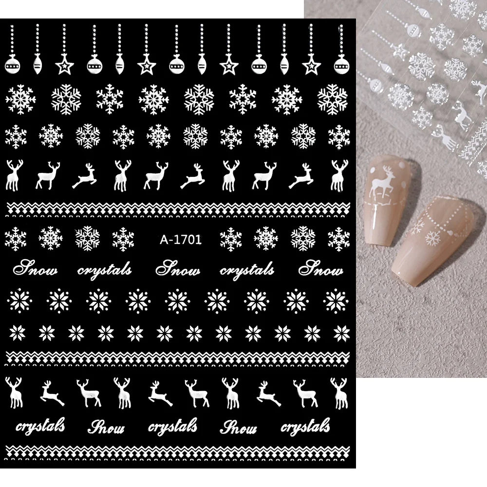 3D Gold Glitter Snowflake Nail Sticker Winter Reflective Elk Star Balloon Christmas Tree Foil Xmas New Year Decal Tips Decoratio (ONLINE ORDER ONLY)