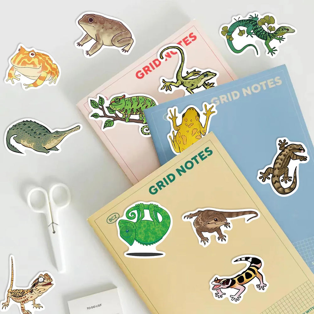 50pcs Funny Cartoon Reptile Stickers For Luggage Laptop Guitar Phone Skateboard Waterproof Graffiti Vinyl Bicycle Car Decals (ONLINE ORDER ONLY)