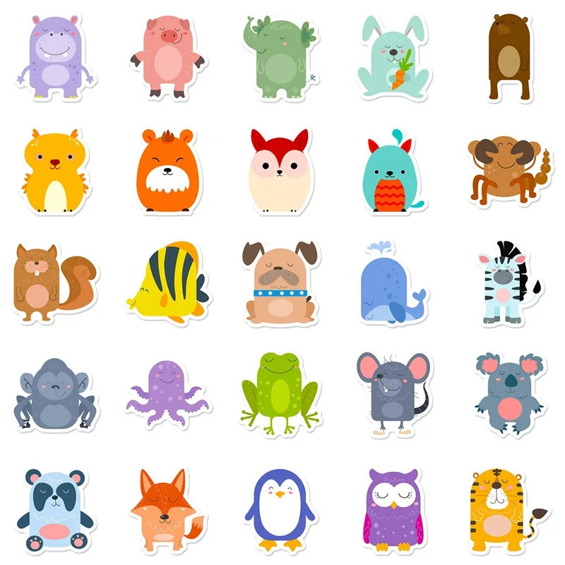 10/30/50PCS Kawaii Round Animal PVC Decoration Scrapbooking Sticker Aesthetic Child Korean Stationery School Supplies for Kids (Online Order Only)