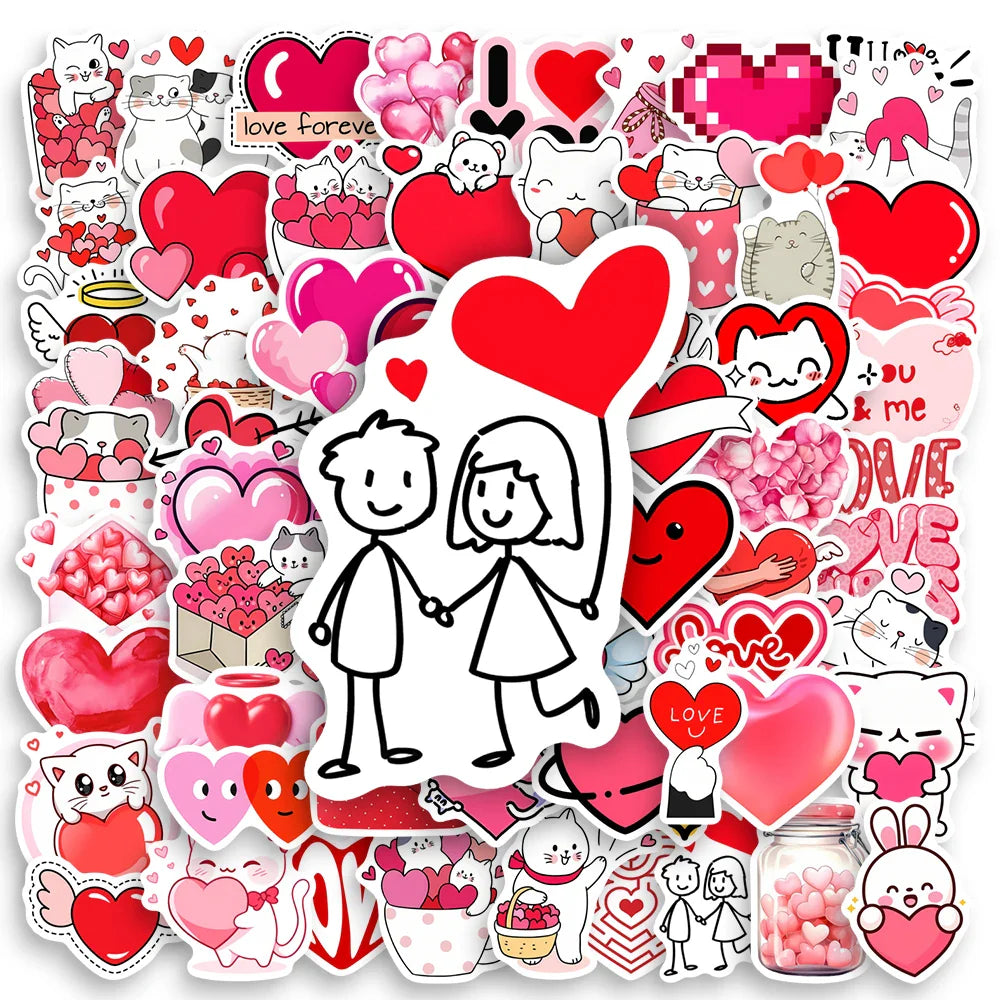 Red Heart Love Stickers Valentine's Day DIY Gift Toys for Scrapbook Diary Journals Laptop Luggage Bottles Decorative Waterproof (Online Order Only)