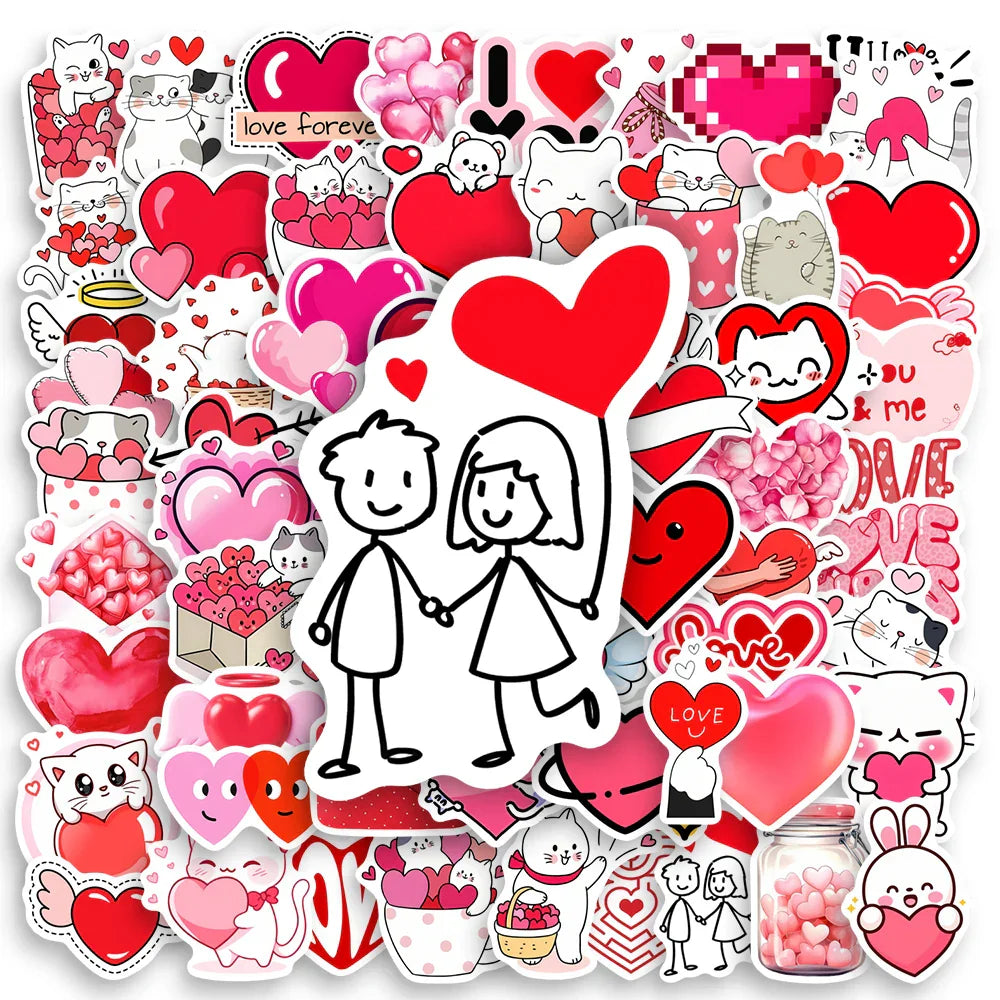 Red Heart Love Stickers Valentine's Day DIY Gift Toys for Scrapbook Diary Journals Laptop Luggage Bottles Decorative Waterproof (Online Order Only)