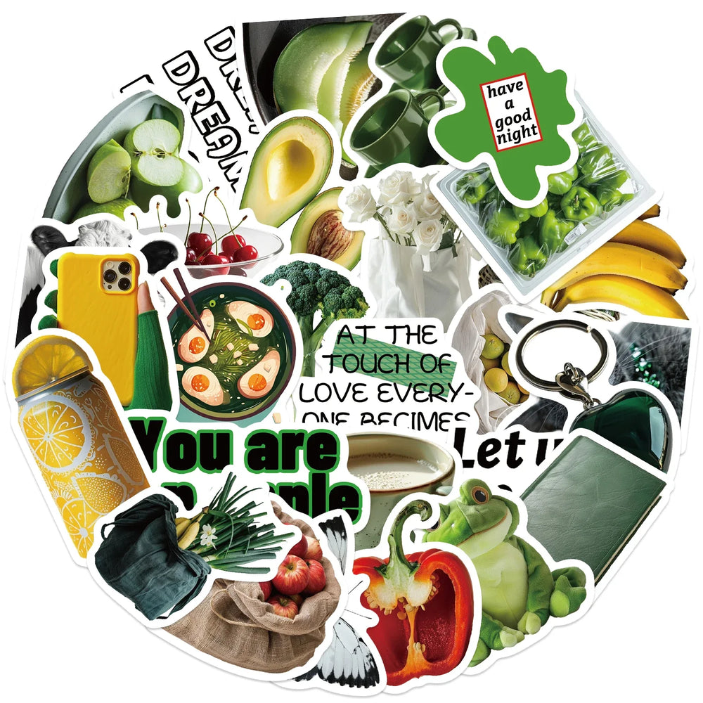 30Pcs Green Vegetables and Fruits Stickers Cute DIY Toy Gift Graffiti Decal Phone Luggage Laptop Scrapbook Waterproof Sticker (ONLINE ORDER ONLY)