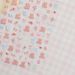 Charming Cherry's Cake Cute Bowknot Pink Blue Bear Flower Bouquet Strawberry Adhesive Nail Art Sticker Rhinestone Manicure Decal (Online Order Only)