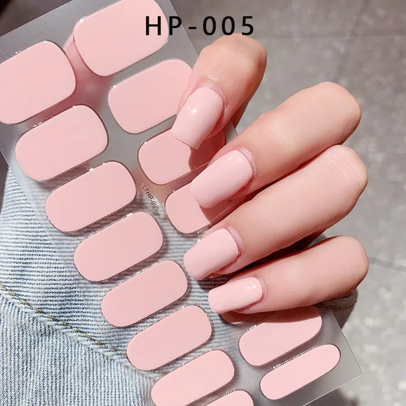 Nude Pink French Semi-Cured Gel Nail Patch Slider Adhesive Waterproof Long Lasting Full Cover Gel Nail Sticker UV Lamp Needed *^ (ONLINE ORDER ONLY)