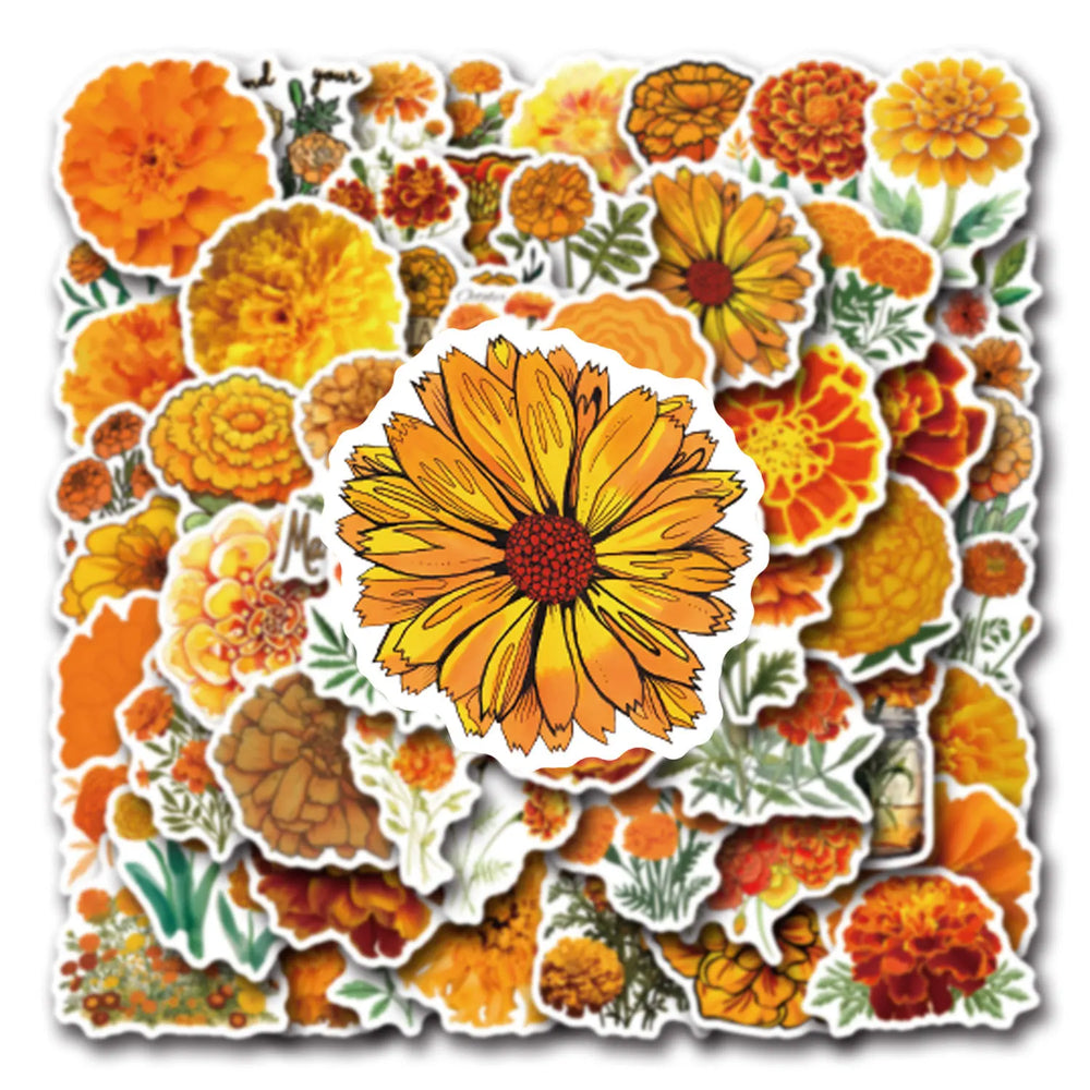 Marigold Flower Stickers 10/30/55PCS Waterproof Decals for Laptop Phone Luggage (ONLINE ORDER ONLY)