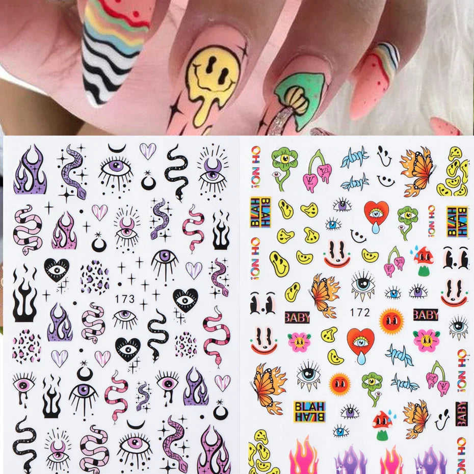 3D Purple Blue Evil Eyes Nail Stickers Snake Moon Star Line Sliders For Nails Design Summer Decor Flame Decals Manicure (ONLINE ORDER ONLY)