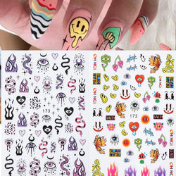 3D Purple Blue Evil Eyes Nail Stickers Snake Moon Star Line Sliders For Nails Design Summer Decor Flame Decals Manicure (ONLINE ORDER ONLY)