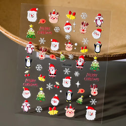 5D Embossed Gingerbread Man Nail Art Sticker Cute Christmas Winter Santa Claus Snowflake Elk Engraved Slider Manicure Decoration (ONLINE ORDER ONLY)